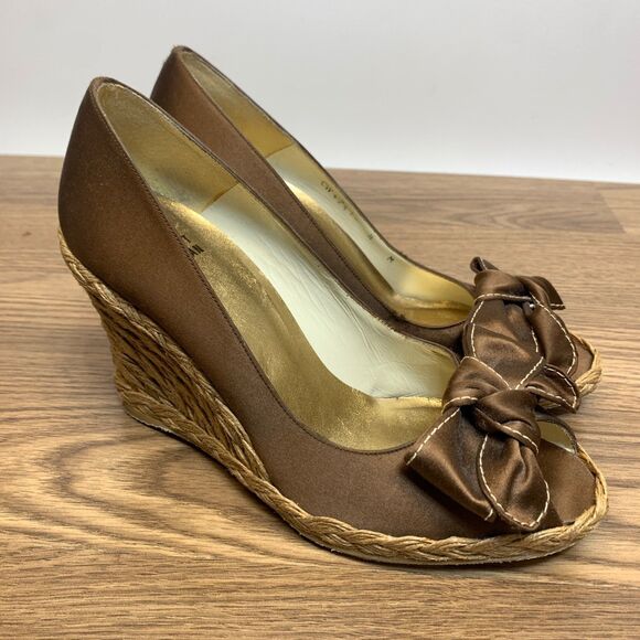 Stuart Weitzman Womes Size 8M Bowden Amaretto Open Toe Espadrille Wedge - Picture 1 of 9